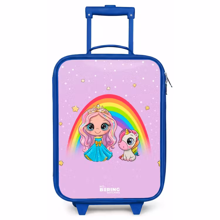 Kinderkoffer Blau - Prinzessin und Einhorn bei einem Regenbogen lila — 1