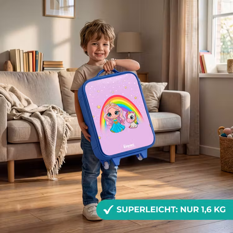 Kinderkoffer Blau - Prinzessin und Einhorn bei einem Regenbogen lila — 3
