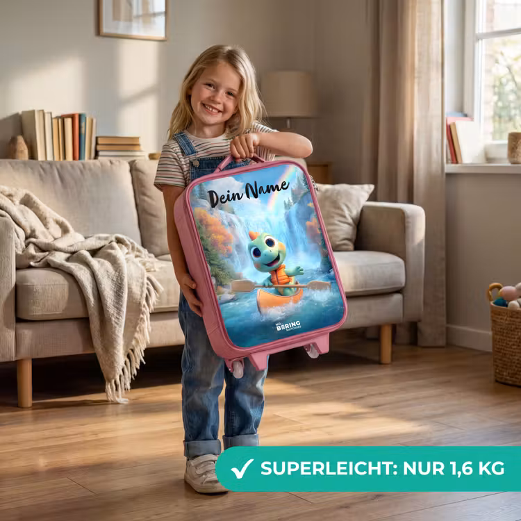 Kinderkoffer Rosa mit Name - Dino - Natur - Wasserfall — 3