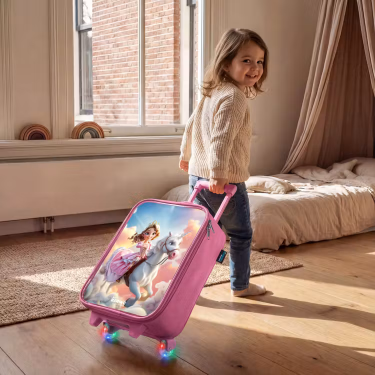 Kinderkoffer Rosa - Prinzessin mit rosa Kleid auf weißem Einhorn — 2