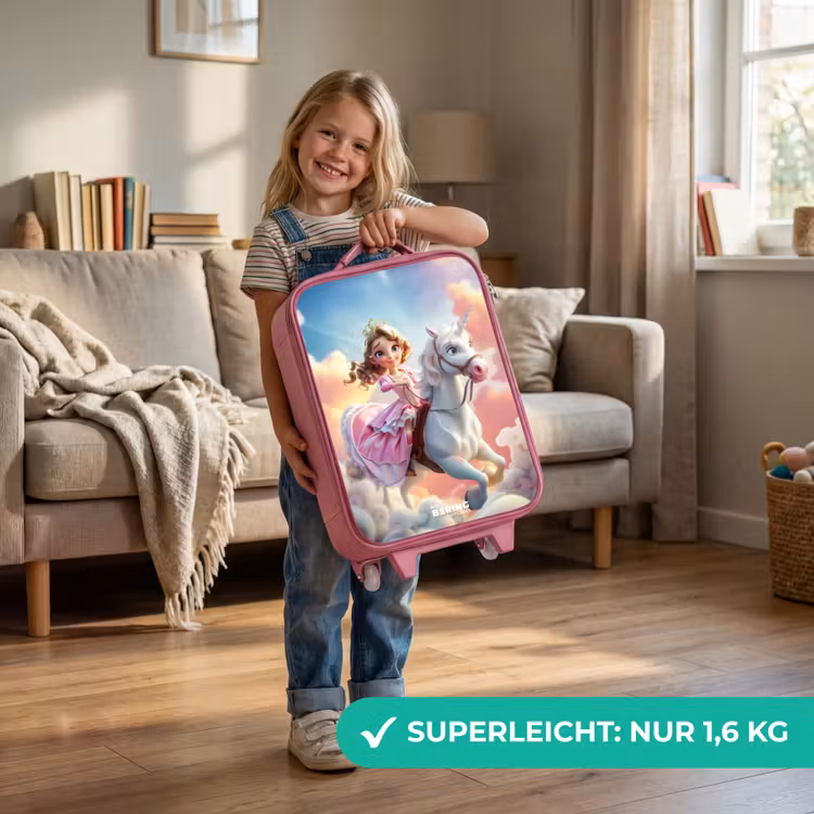 Kinderkoffer Rosa - Prinzessin mit rosa Kleid auf weißem Einhorn — 3