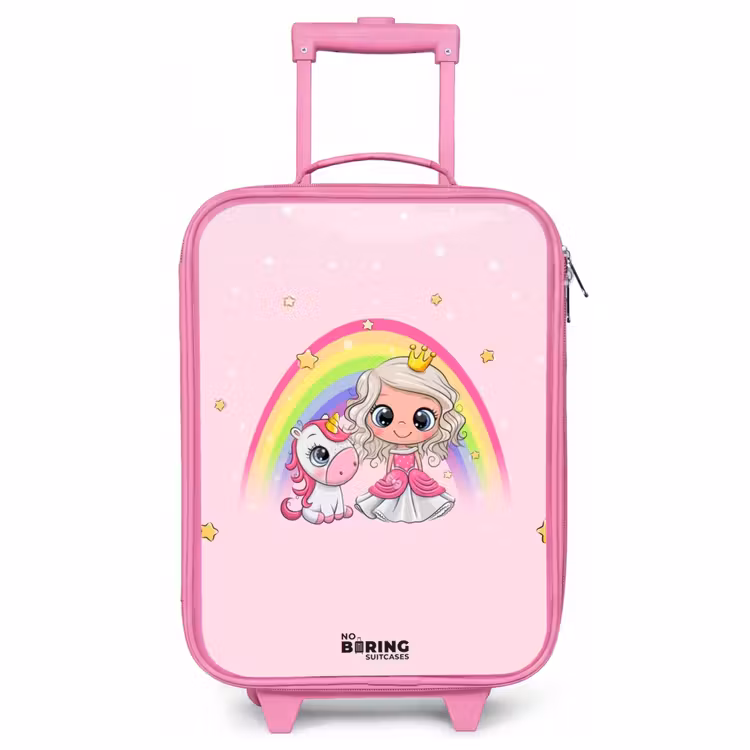 Kinderkoffer Rosa - Prinzessin und Einhorn auf einem rosa Regenbogen — 1