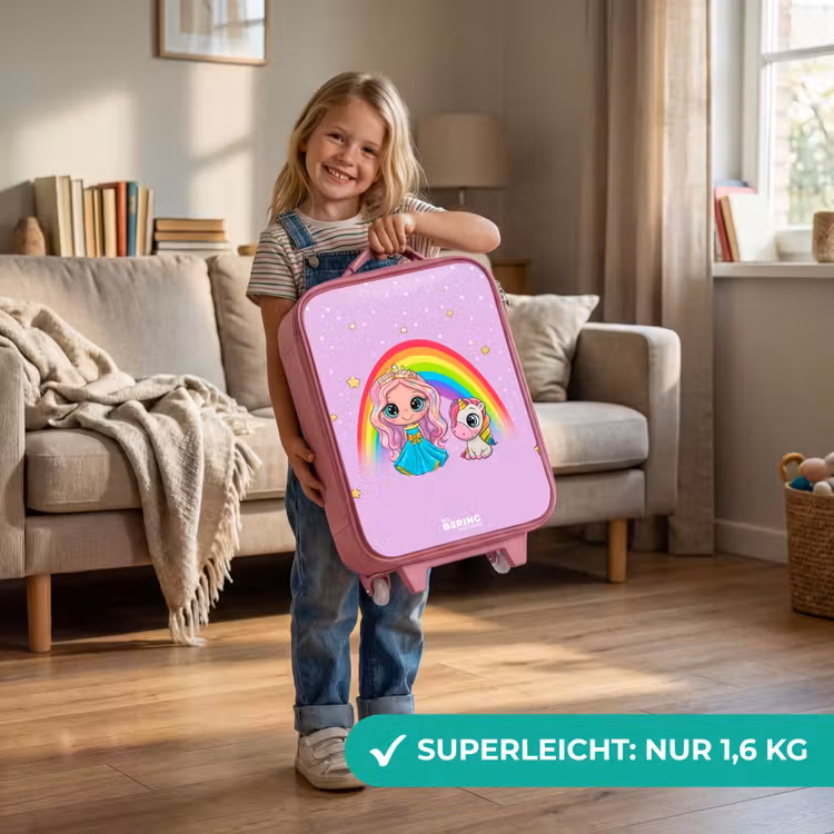 Kinderkoffer Rosa - Prinzessin und Einhorn bei einem Regenbogen lila — 3