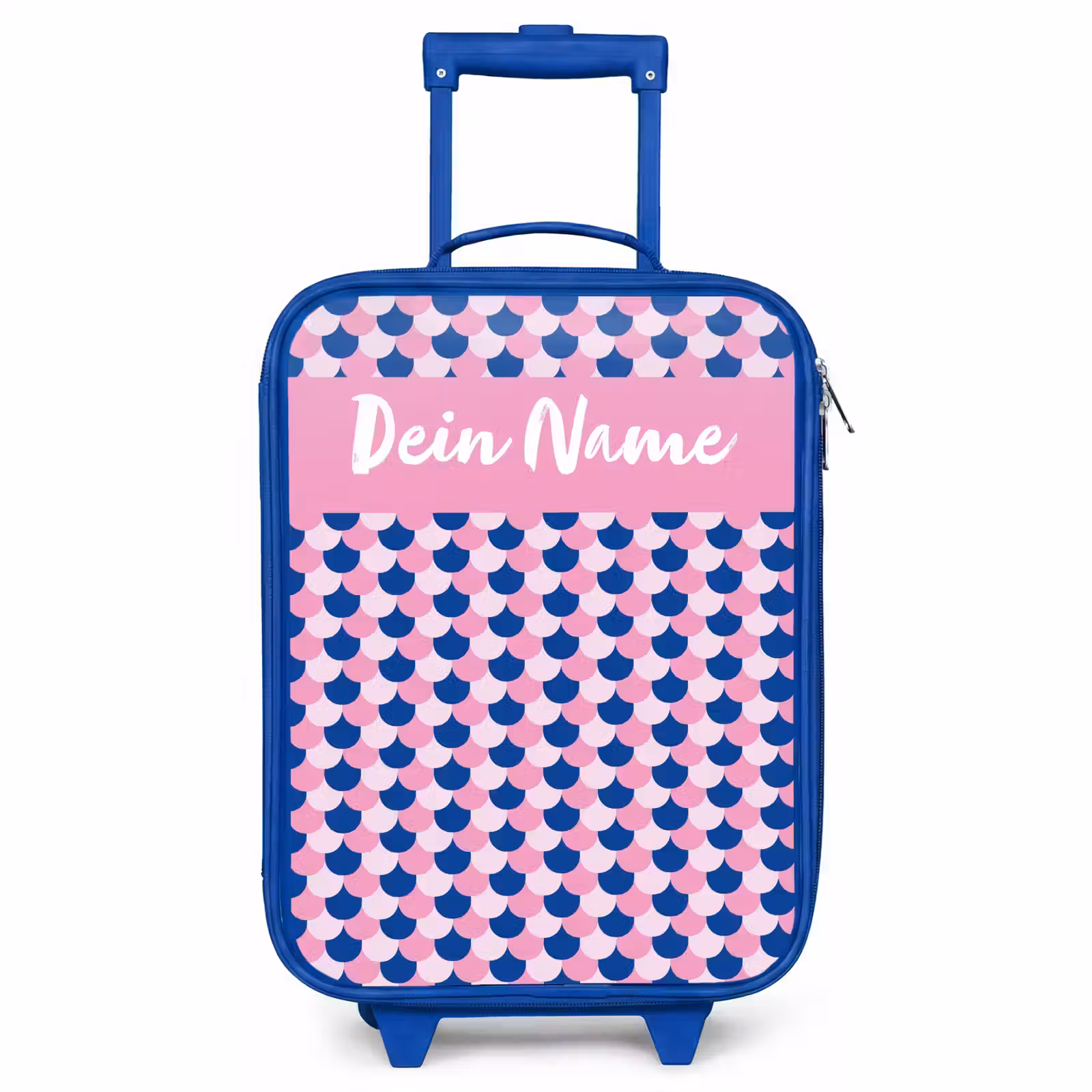 Kinderkoffer Blau mit Name - Skalen - Muster - Blau - Rosa — 1