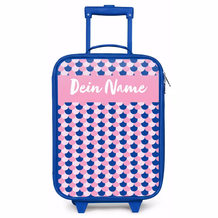 Kinderkoffer Blau mit Name - Skalen - Muster - Blau - Rosa — 1