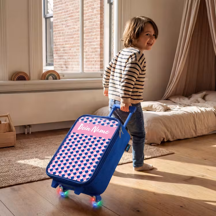 Kinderkoffer Blau mit Name - Skalen - Muster - Blau - Rosa — 2