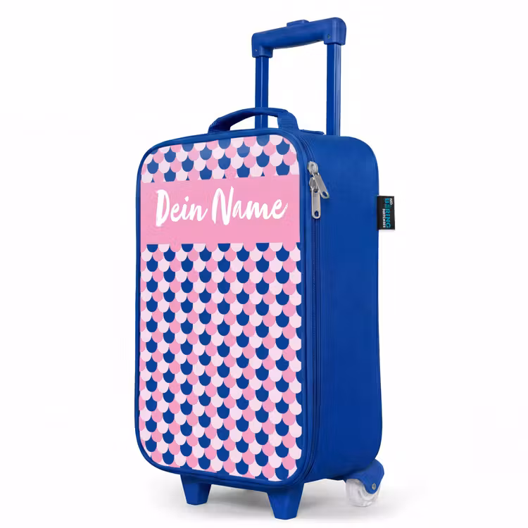 Kinderkoffer Blau mit Name - Skalen - Muster - Blau - Rosa — 8