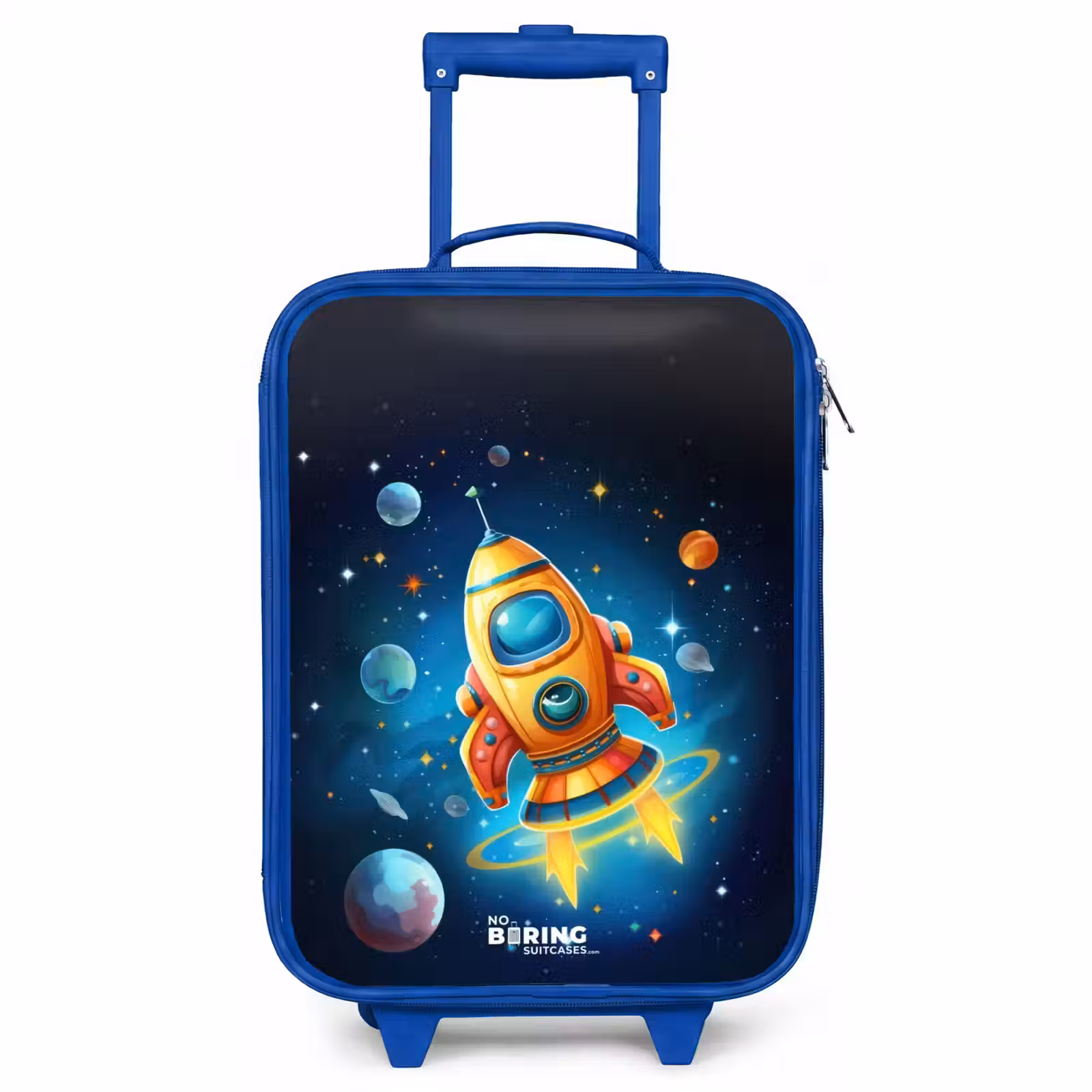 Kinderkoffer Blau - Orangefarbene Rakete am Sternenhimmel — 1