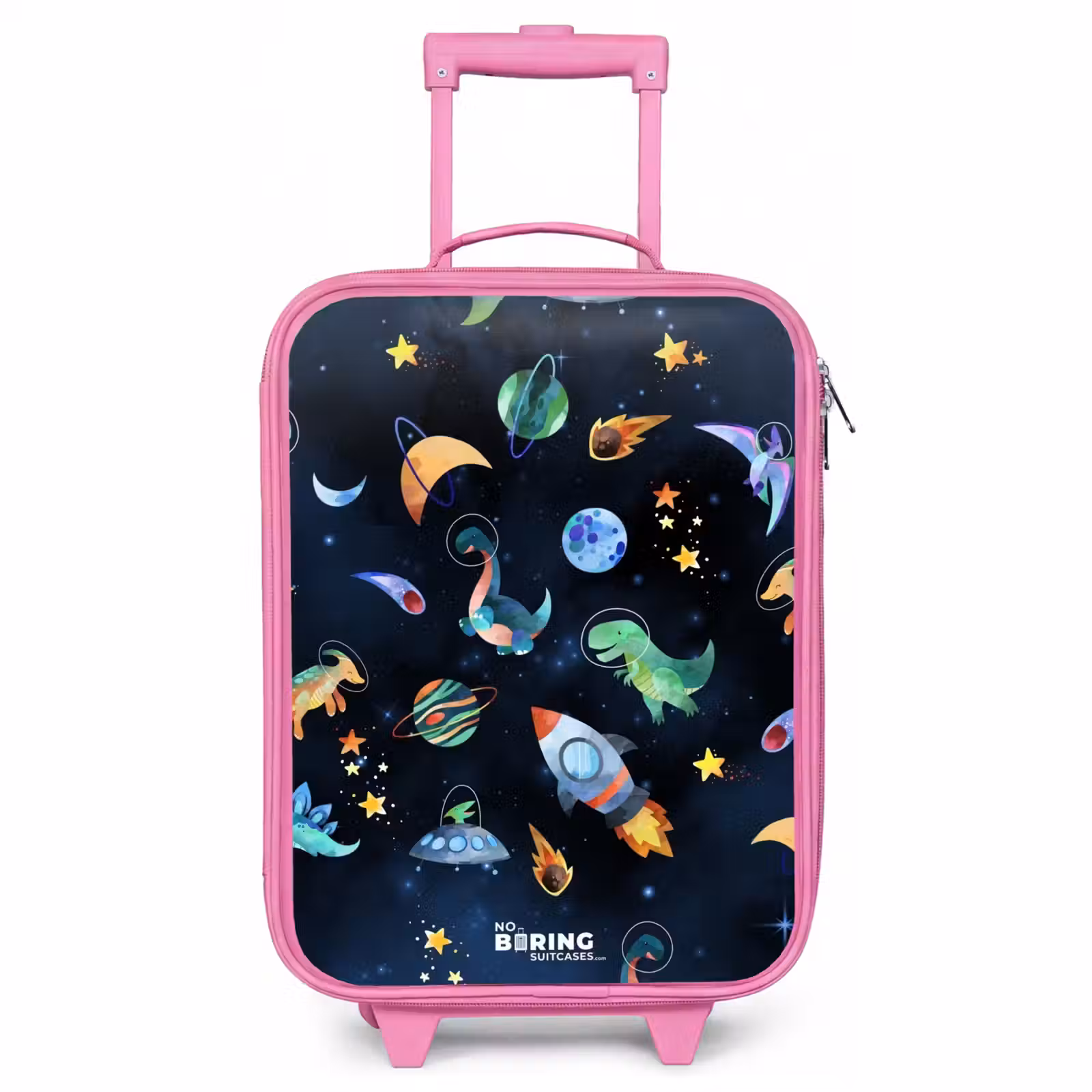 Kinderkoffer Rosa - Dinosaurier und Planeten auf einem dunklen Hintergrund — 1