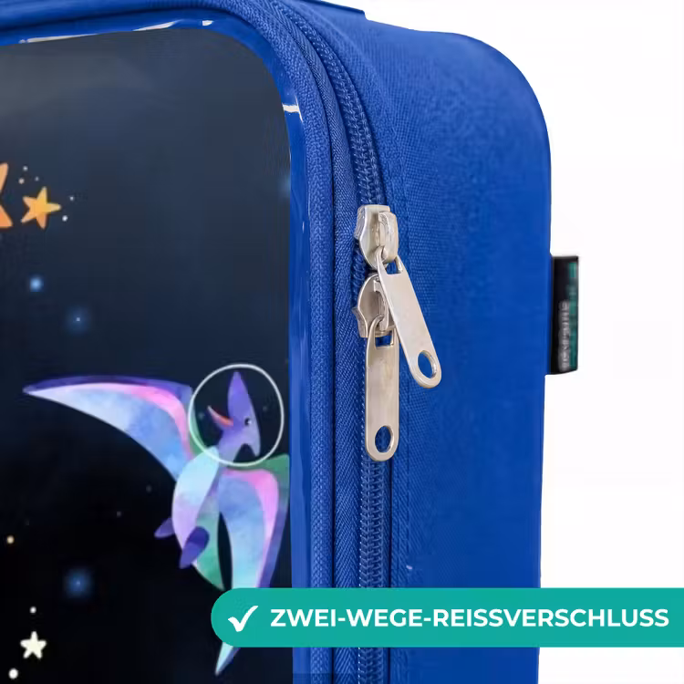 Kinderkoffer Blau - Dinosaurier und Planeten auf einem dunklen Hintergrund — 5