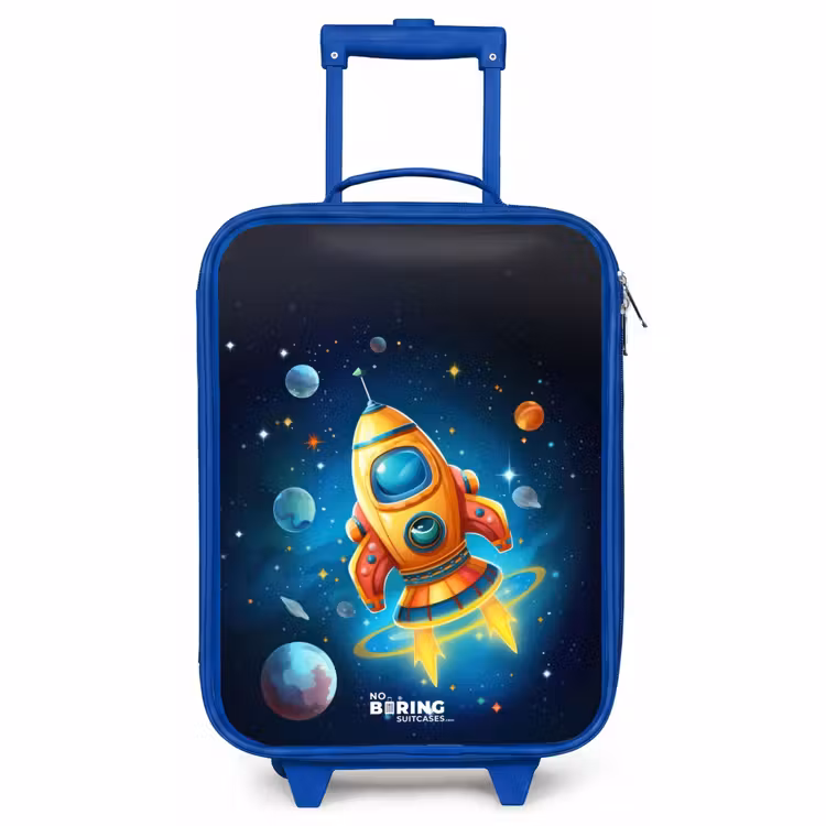 Kinderkoffer Blau - Orangefarbene Rakete am Sternenhimmel — 1