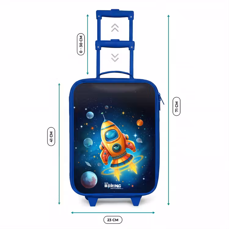 Kinderkoffer Blau - Orangefarbene Rakete am Sternenhimmel — 7