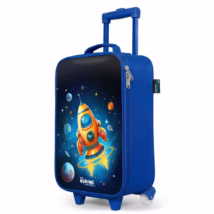 Kinderkoffer Blau - Orangefarbene Rakete am Sternenhimmel — 8