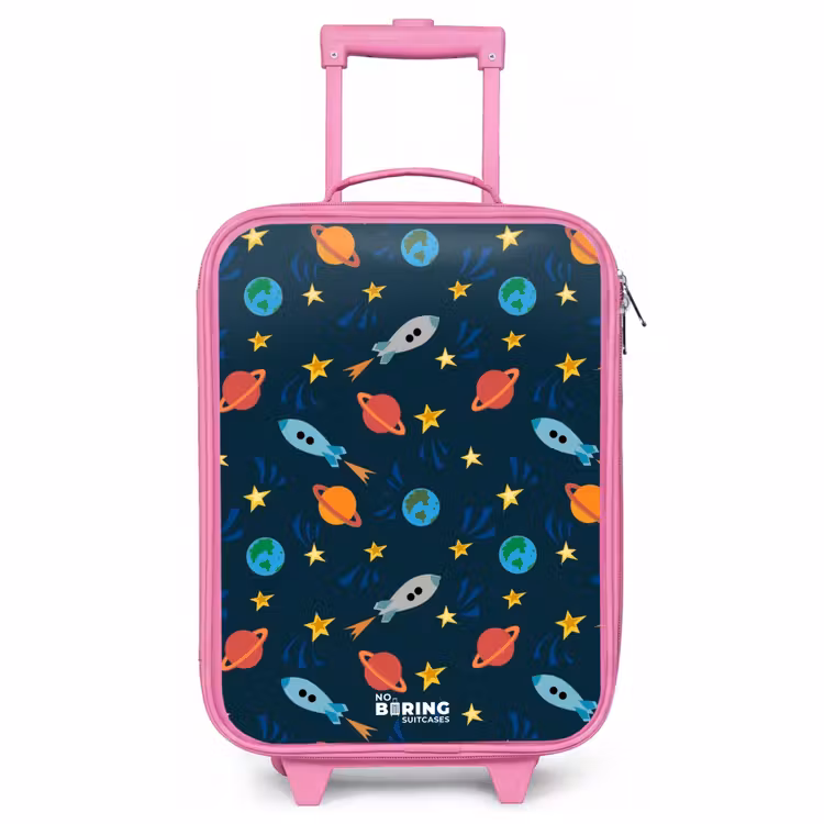 Kinderkoffer Rosa - Muster von Raketen und Planeten — 1