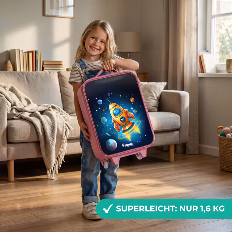 Kinderkoffer Rosa - Orangefarbene Rakete am Sternenhimmel — 3