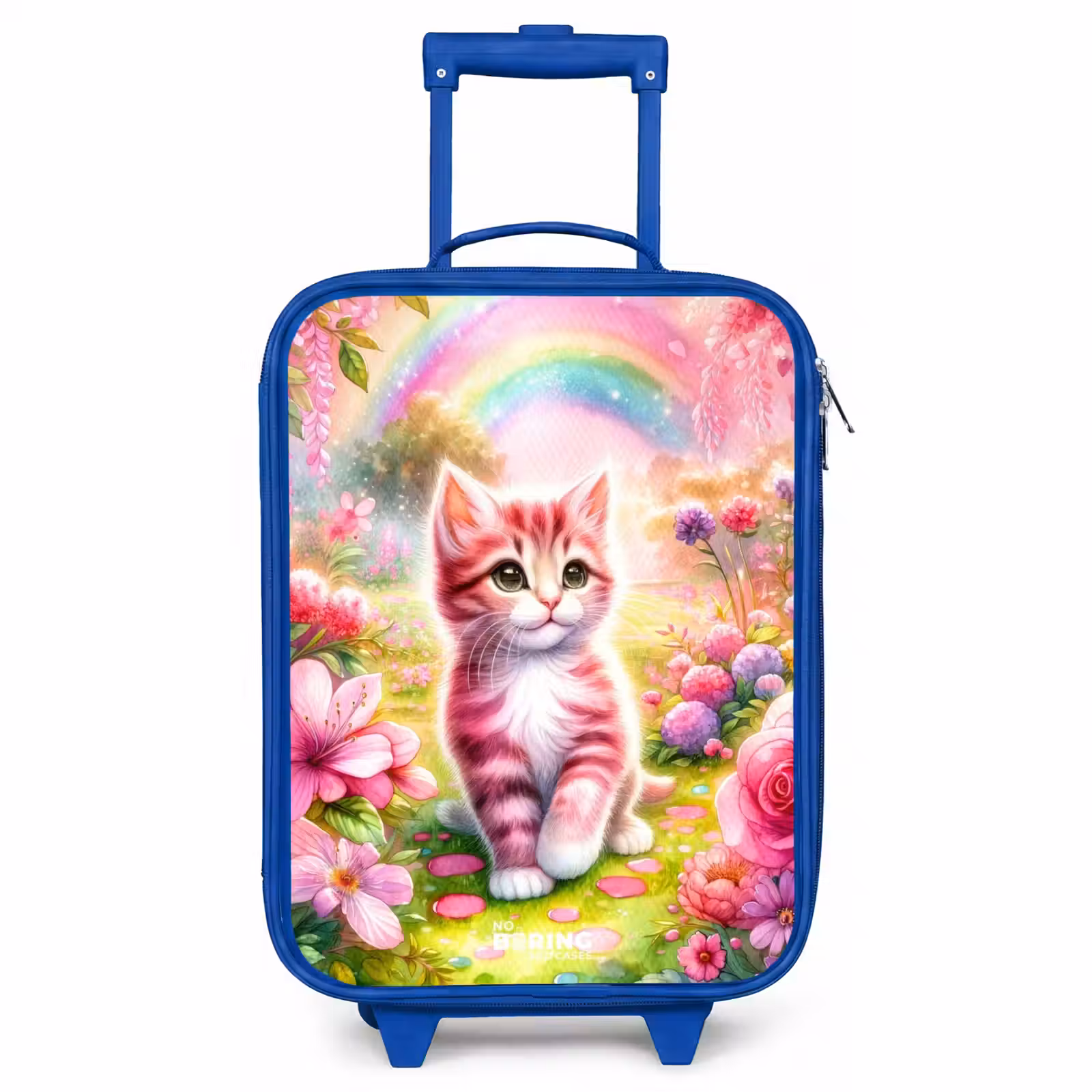 Kinderkoffer Blau - Kätzchen mit Regenbogen und Blumen — 1