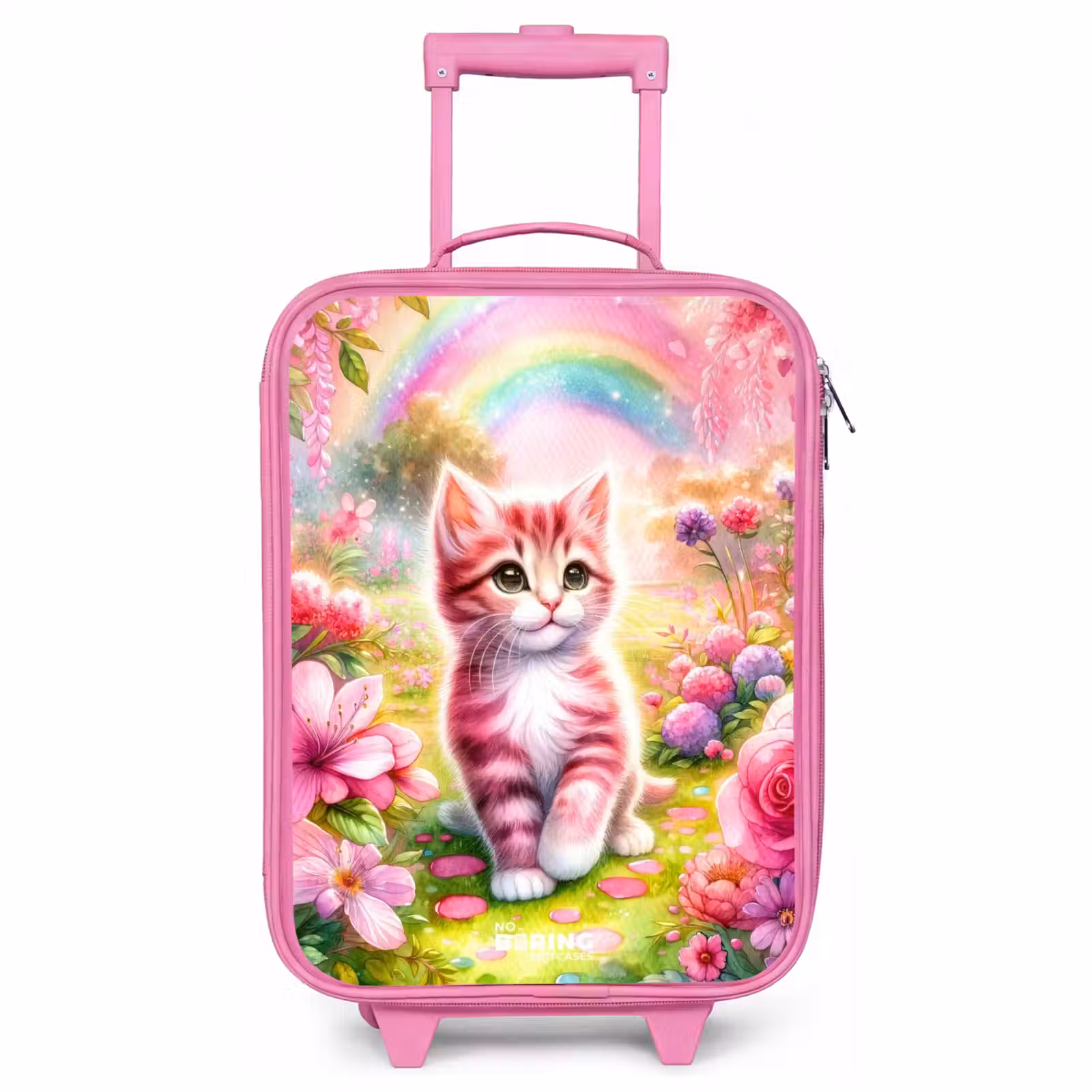 Kinderkoffer Rosa - Kätzchen mit Regenbogen und Blumen — 1