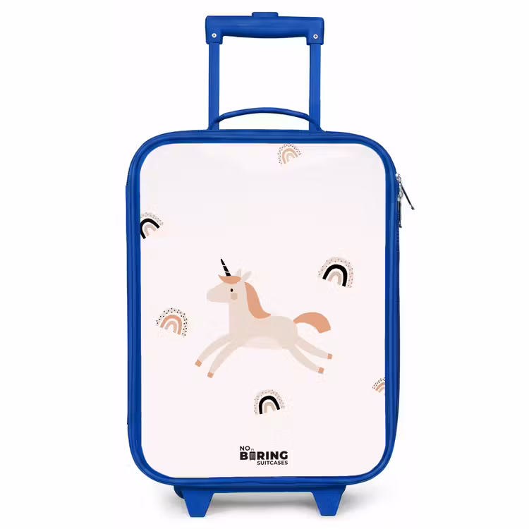 Kinderkoffer Blau - Einhorn mit orangefarbener Mähne — 1