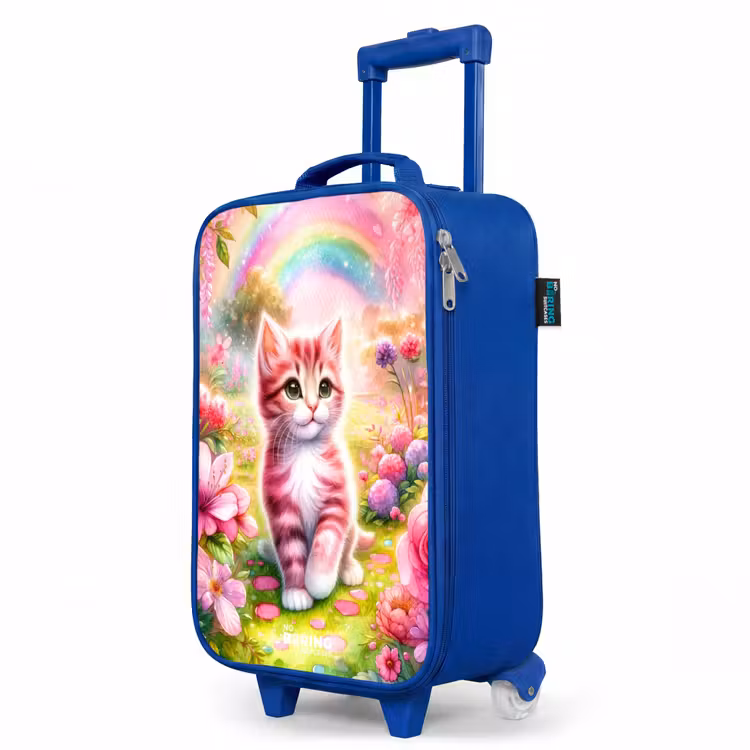 Kinderkoffer Blau - Kätzchen mit Regenbogen und Blumen — 8