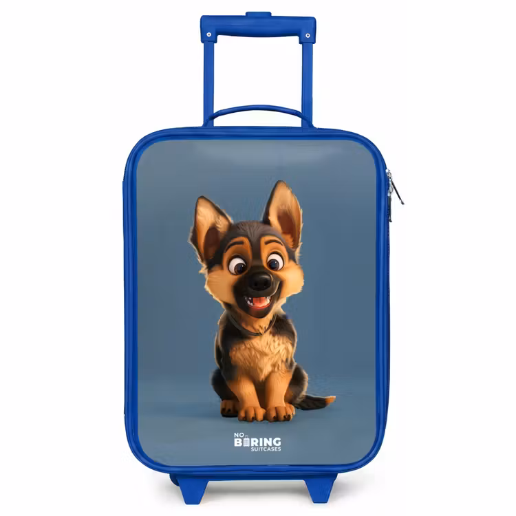 Kinderkoffer Blau - Porträt eines Schäferhundwelpen — 1