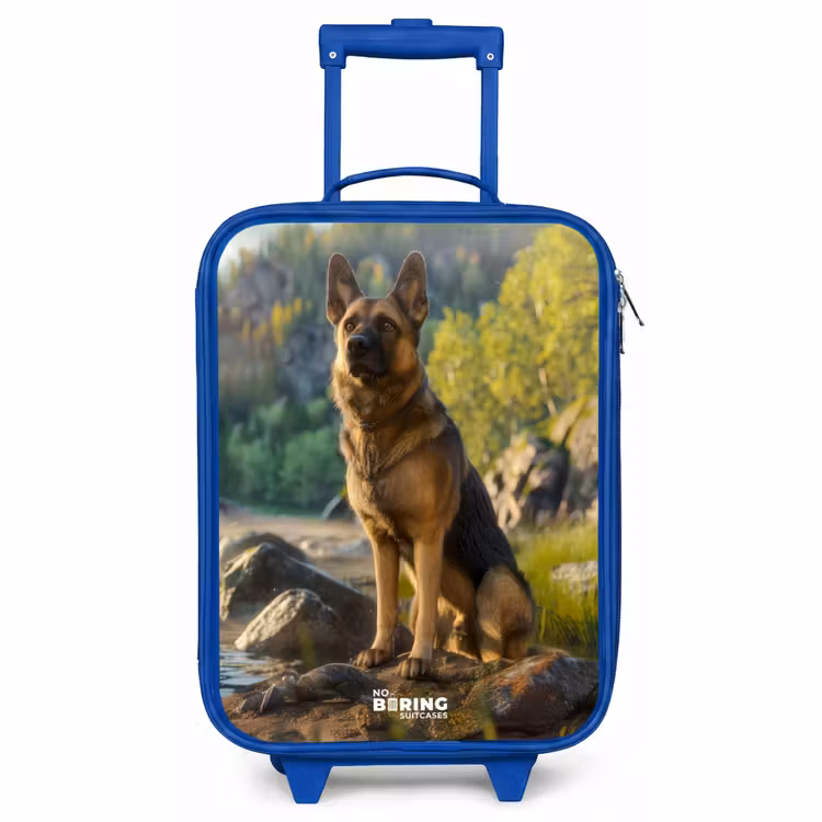 Kinderkoffer Blau - Schäferhund auf den Felsen beobachten — 1
