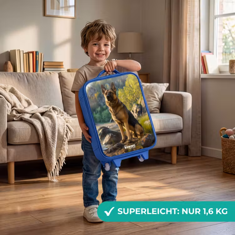 Kinderkoffer Blau - Schäferhund auf den Felsen beobachten — 3
