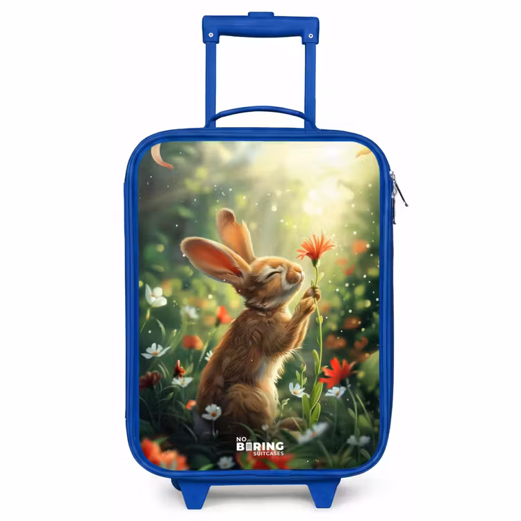 Kinderkoffer Blau - Seitenansicht eines Kaninchens mit roter Blume — 1
