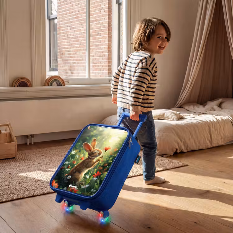 Kinderkoffer Blau - Seitenansicht eines Kaninchens mit roter Blume — 2