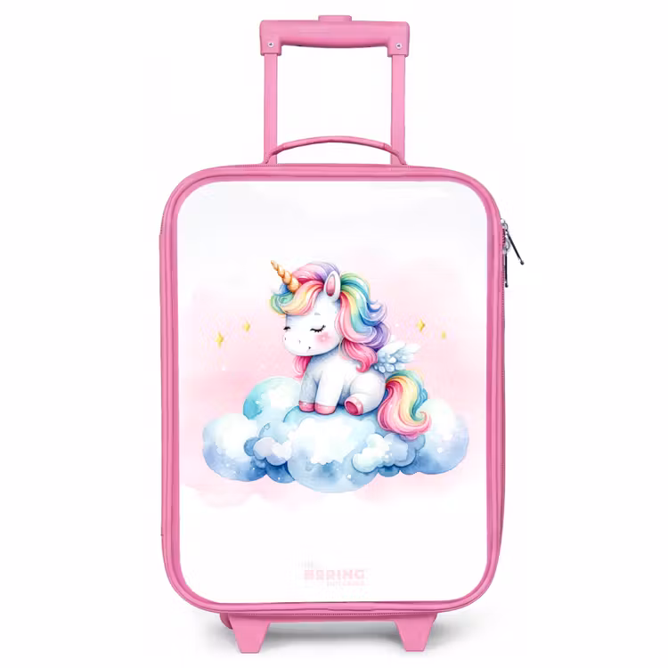 Kinderkoffer Rosa - Einhorn mit Regenbogenmähne auf einer Wolke — 1