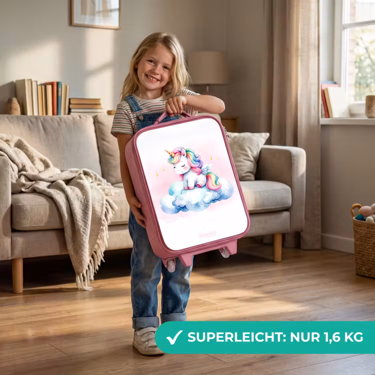 Kinderkoffer Rosa - Einhorn mit Regenbogenmähne auf einer Wolke — 3