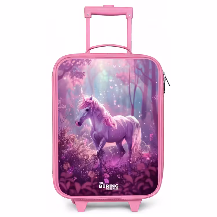 Kinderkoffer Rosa - Einhorn, umgeben von lila Natur — 1