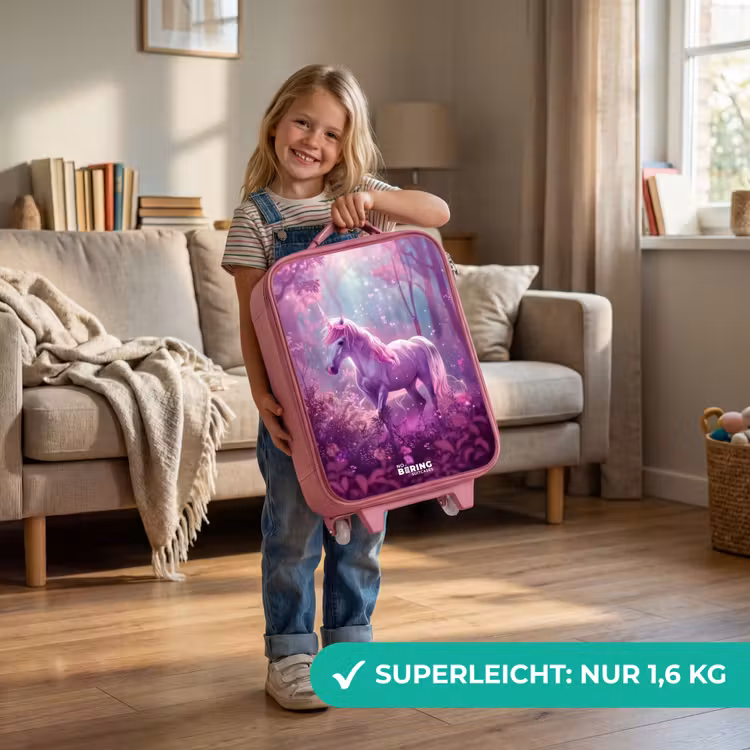 Kinderkoffer Rosa - Einhorn, umgeben von lila Natur — 3