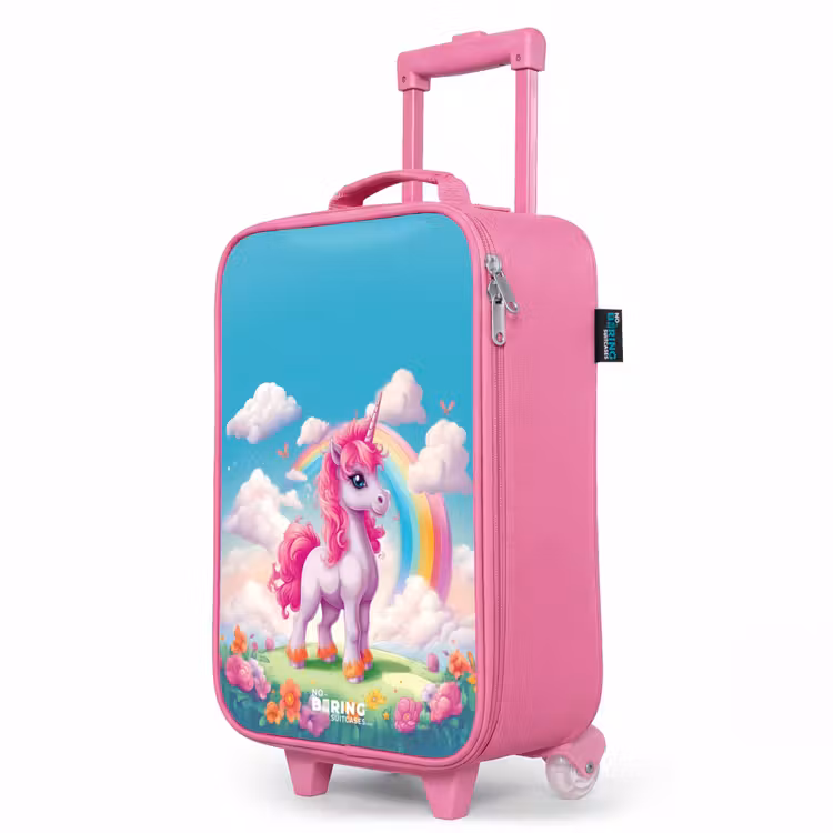 Kinderkoffer Rosa - Fröhliches Einhorn auf einem Regenbogen — 8