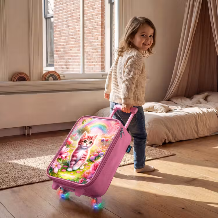 Kinderkoffer Rosa - Kätzchen mit Regenbogen und Blumen — 2