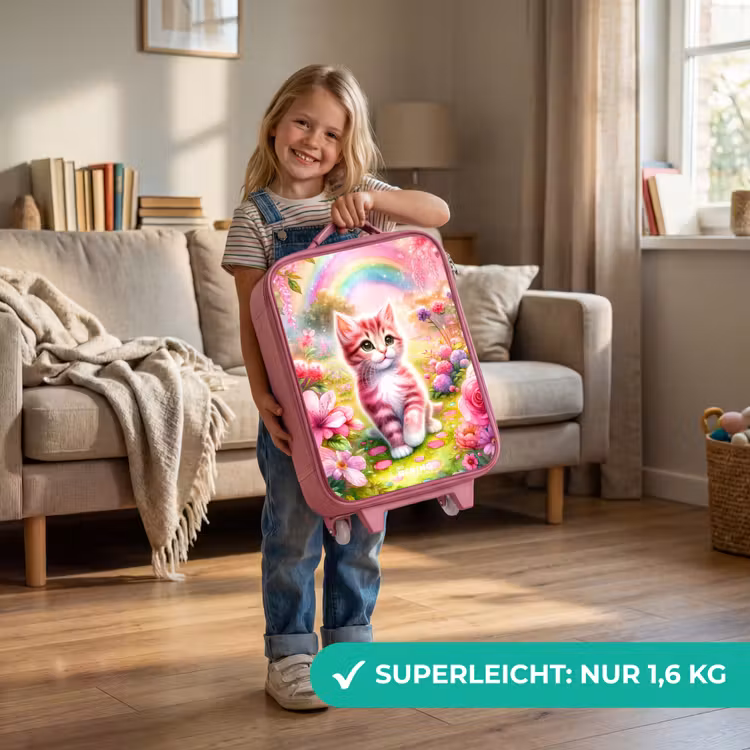 Kinderkoffer Rosa - Kätzchen mit Regenbogen und Blumen — 3