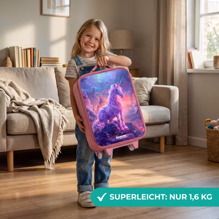 Kinderkoffer Rosa - Lila Einhorn in magischer Umgebung — 3