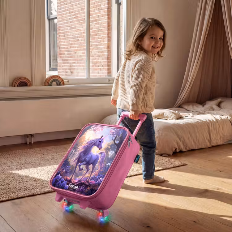 Kinderkoffer Rosa - Porträt eines Einhorns zwischen lila Blumen — 2