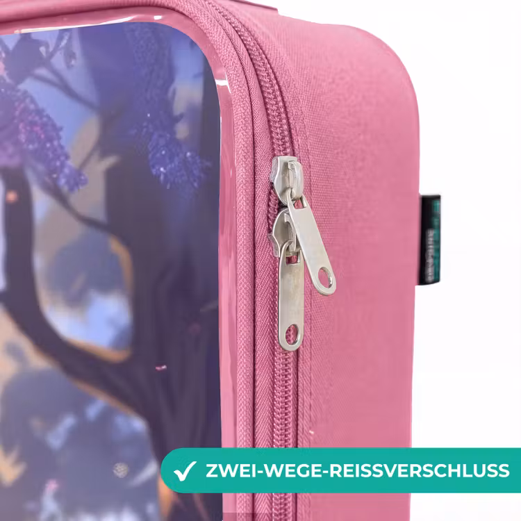 Kinderkoffer Rosa - Porträt eines Einhorns zwischen lila Blumen — 5