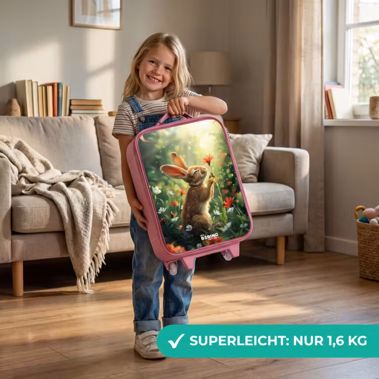 Kinderkoffer Rosa - Seitenansicht eines Kaninchens mit roter Blume — 3