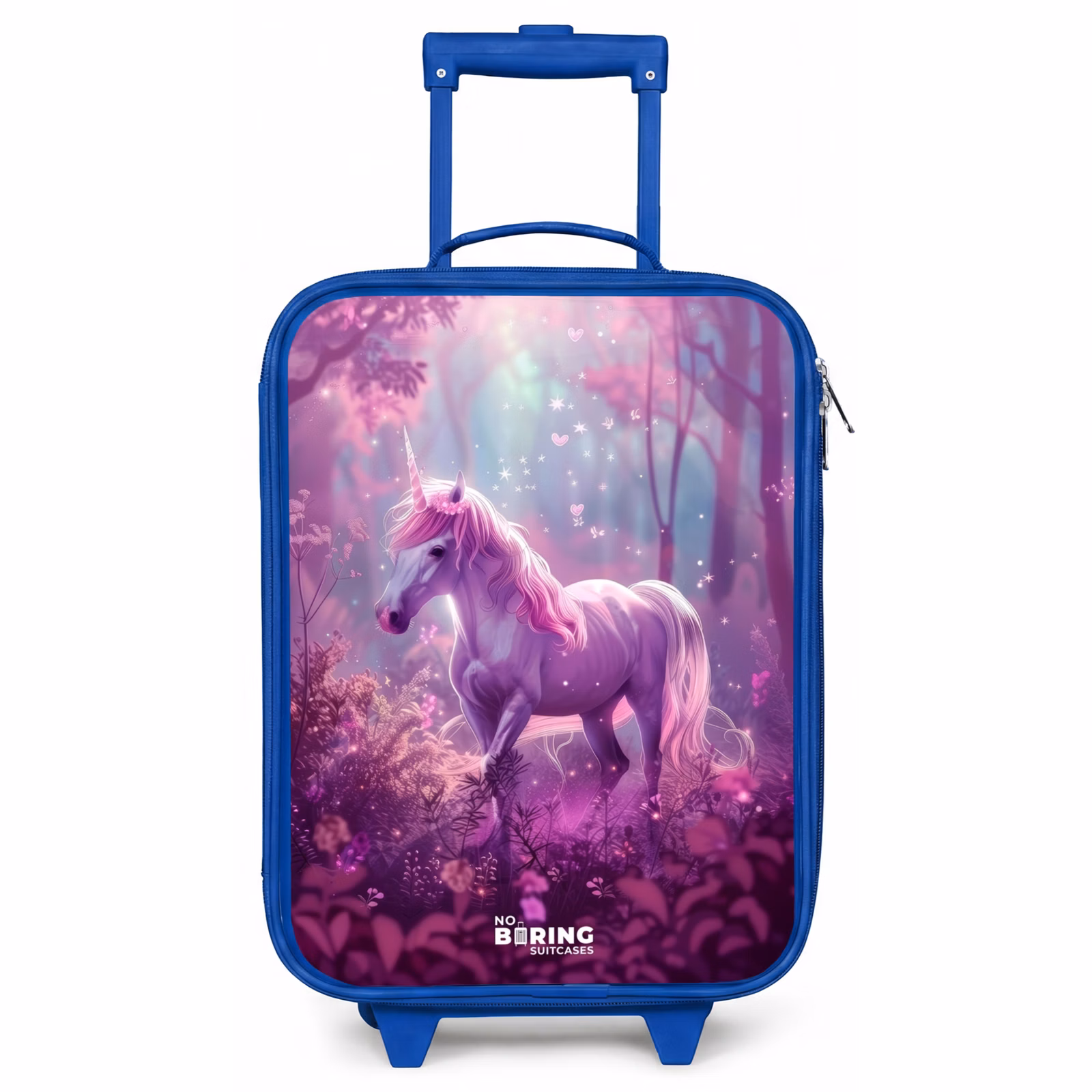 Kinderkoffer Blau - Einhorn, umgeben von lila Natur — 1