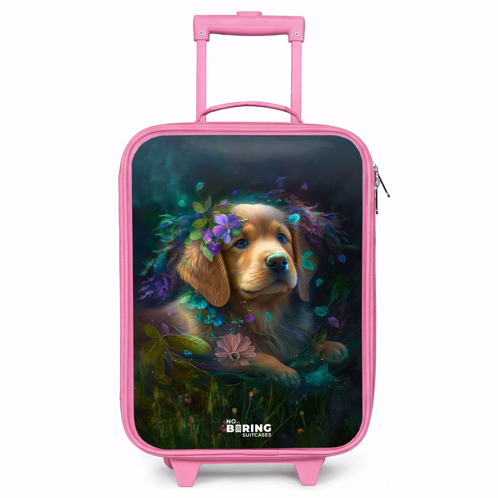 Kinderkoffer Rosa - Brauner Hund zwischen Blumen — 1