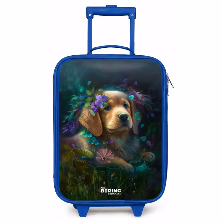 Kinderkoffer Blau - Brauner Hund zwischen Blumen — 1