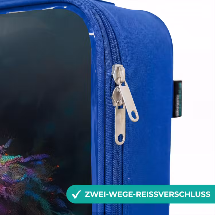 Kinderkoffer Blau - Brauner Hund zwischen Blumen — 5