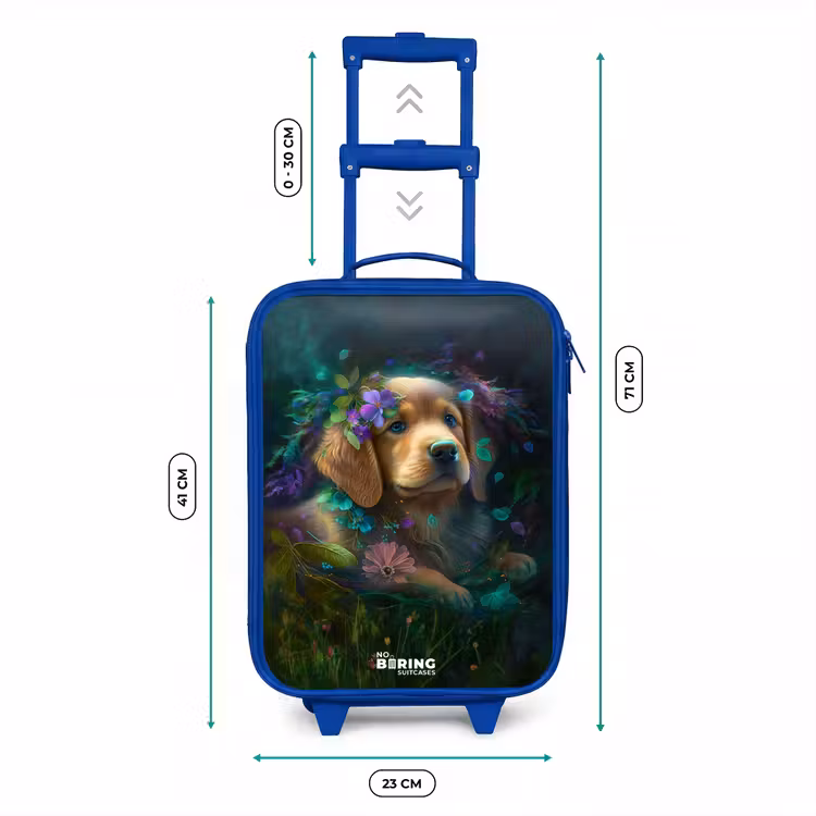 Kinderkoffer Blau - Brauner Hund zwischen Blumen — 7