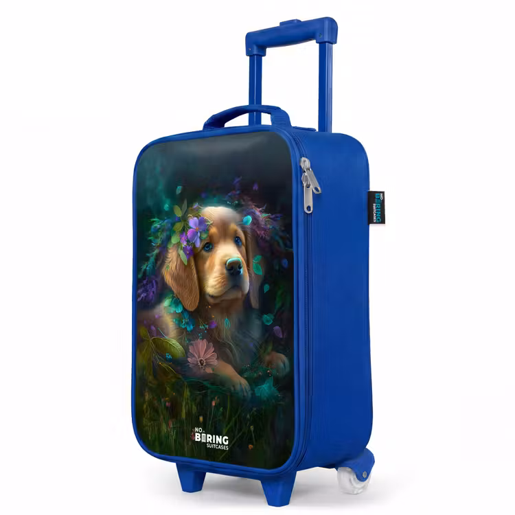 Kinderkoffer Blau - Brauner Hund zwischen Blumen — 8