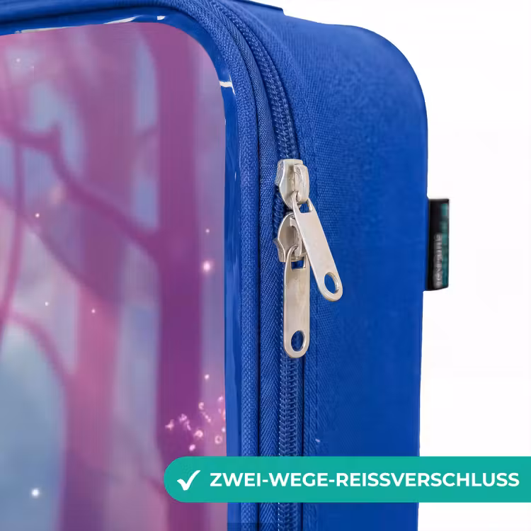 Kinderkoffer Blau - Einhorn, umgeben von lila Natur — 5