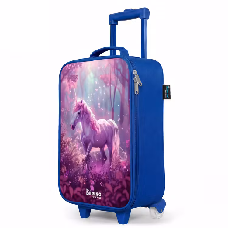 Kinderkoffer Blau - Einhorn, umgeben von lila Natur — 8