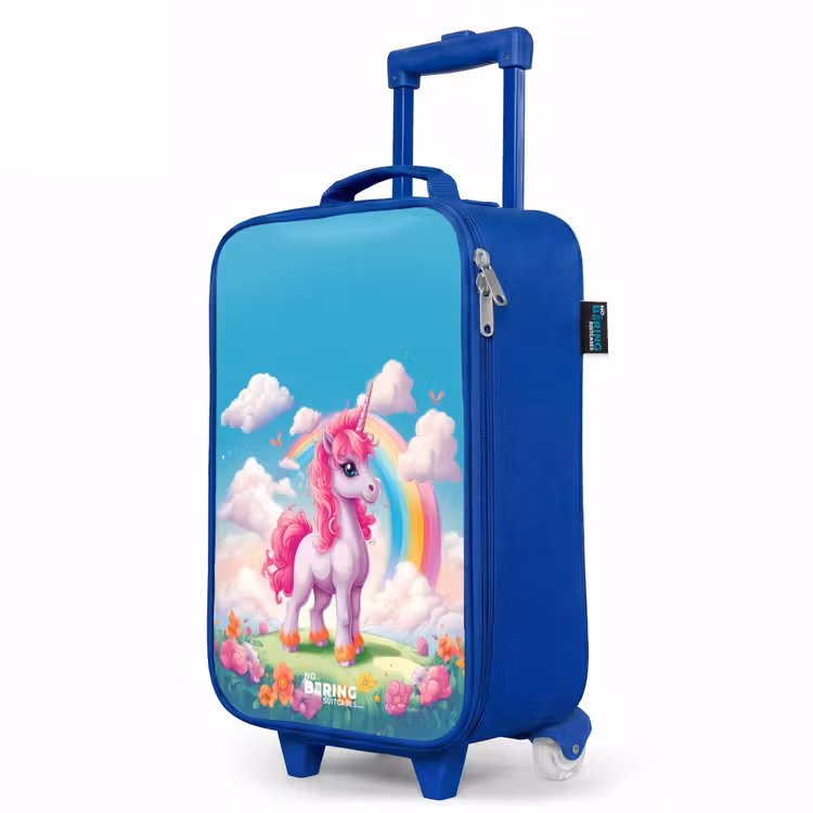 Kinderkoffer Blau - Fröhliches Einhorn auf einem Regenbogen — 8