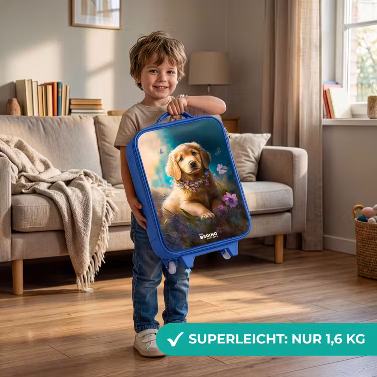 Kinderkoffer Blau - Goldener Welpe im Gras — 3