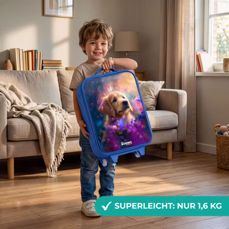 Kinderkoffer Blau - Junger Hund inmitten bunter Blumen — 3